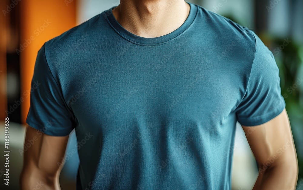A man is wearing a blue blank shirt for design A man is wearing a blue blank shirt for design