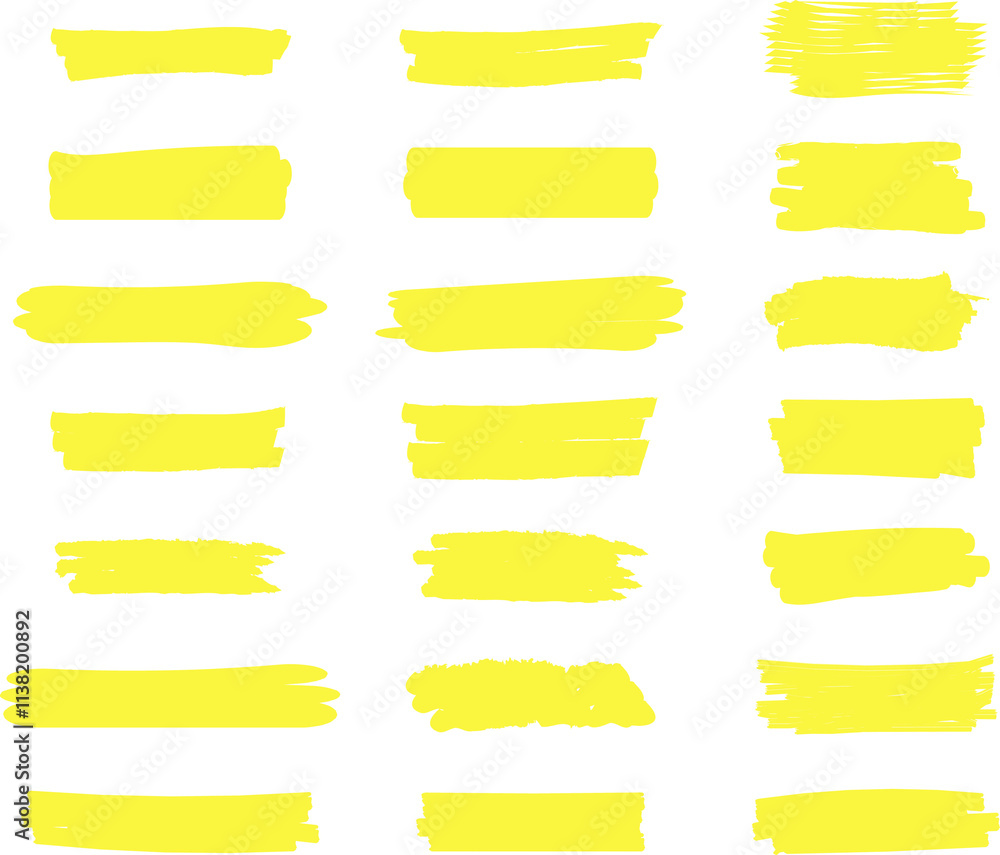 Highlighter line yellow marker strokes lines vector. Yellow watercolor hand drawn highlight set. Marker pen highlight strokes. Highlighter line yellow marker strokes lines vector. Yellow watercolor hand drawn highlight set. Marker pen highlight strokes.