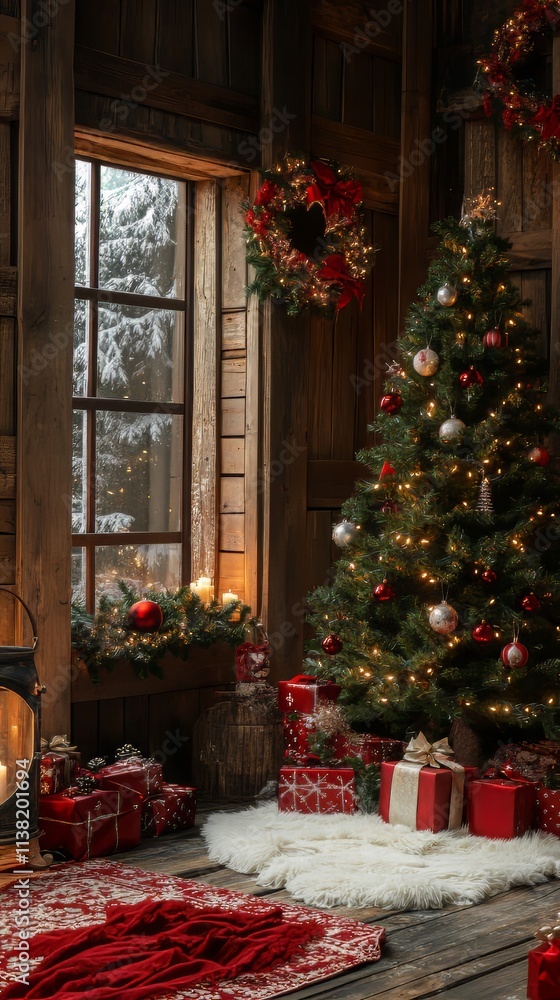 A christmas scene set up for portrait photography. christmas wallpaper. Ultra realistic. Photorealistic A christmas scene set up for portrait photography. christmas wallpaper. Ultra realistic. Photorealistic