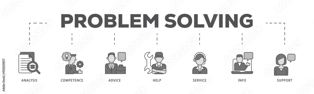 Problem solving infographic icon flow process which consists of analysis, critical thinking, creativity, emotional intelligence, research, team building icon live stroke and easy to edit . Problem solving infographic icon flow process which consists of analysis, critical thinking, creativity, emotional intelligence, research, team building icon live stroke and easy to edit .