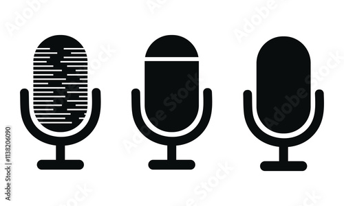 Modern Black Microphone Icons - Flat Minimalistic Audio Design Set.