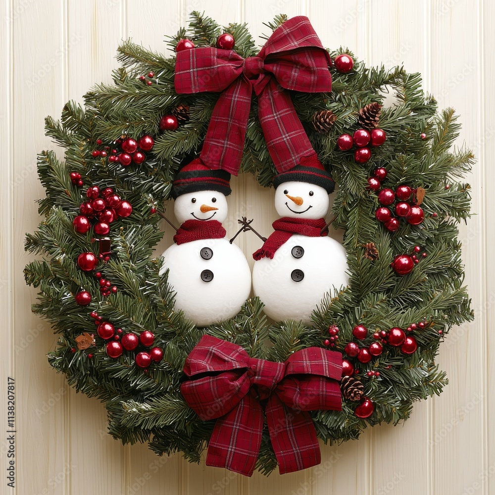 Festive Snowman Couple Christmas Wreath Decor Festive Snowman Couple Christmas Wreath Decor