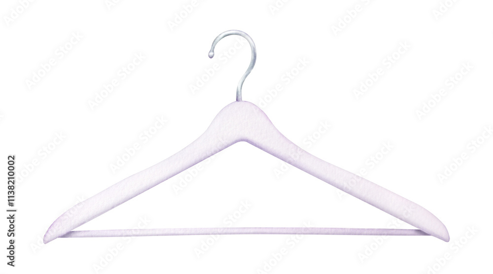 Illustration of white wooden hanger with silver hook. Watercolor hand drawn isolated clipart. Ideal for clothing promotional products, fashion, dresses, wardrobes, storage concepts and product design Illustration of white wooden hanger with silver hook. Watercolor hand drawn isolated clipart. Ideal for clothing promotional products, fashion, dresses, wardrobes, storage concepts and product design