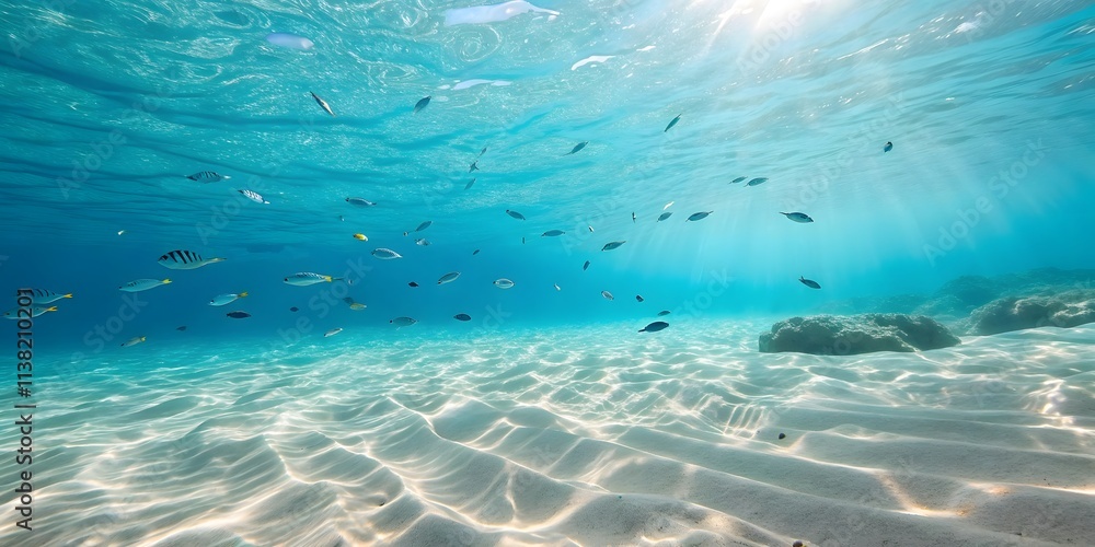 Fototapeta premium undersea in light blue sea with sand water with