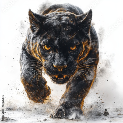 black panther jumping against a white background photo