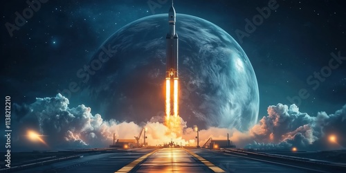 Majestic rocket launch against a cosmic backdrop