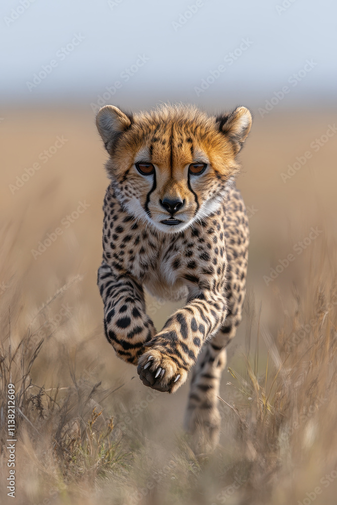 Obraz premium A cheetah sprinting across the savannah, symbolizing speed and agility