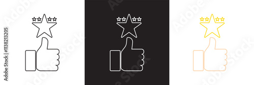 Grade quality, get reward, best score, excellent result icon. Line sign human hand holding-hugging shining star symbol. Vector illustration. isolated on white and black background. EPS 10