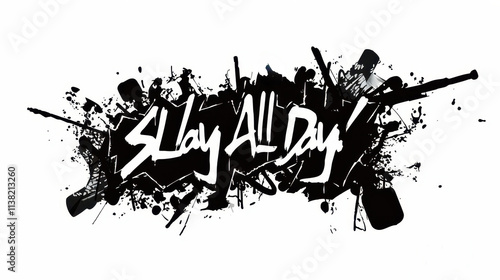 Slay All Day! graffiti lettering, typography handwriting font, spray wall art text design photo