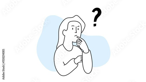 Animated business illustration. A woman searching for an idea. Question mark and people flat cartoon art.