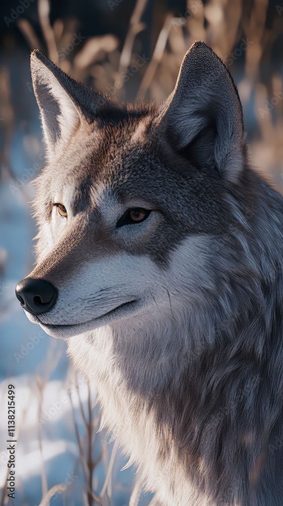 Fototapeta premium Wolf in the winter. wolf wallpaper. Ultra realistic. Photorealistic hypermaximalist hyper realistic fine detail