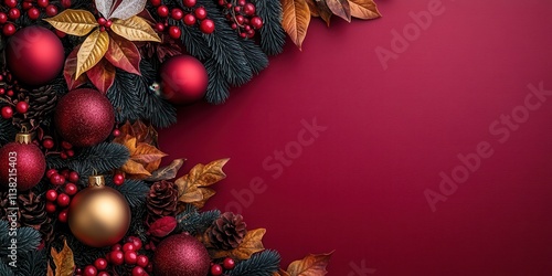 Christmas tree set against a vibrant magenta background, adorned with festive decorations
