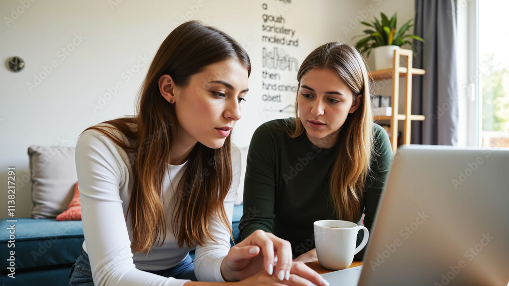 two women sitting on a sofa with laptop two women sitting on a sofa with laptop