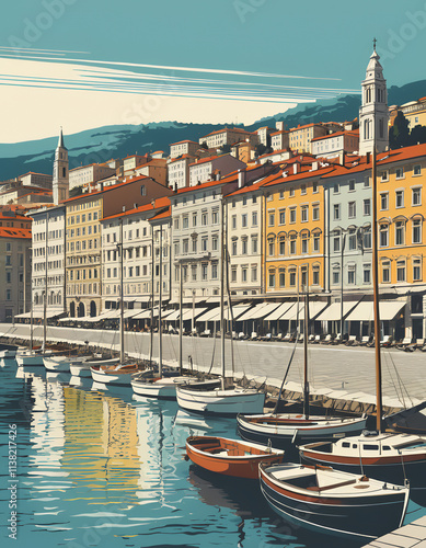 Italy: Poster Illustration Travel Print Decor Gift Paper Canvas Wall Retro Art