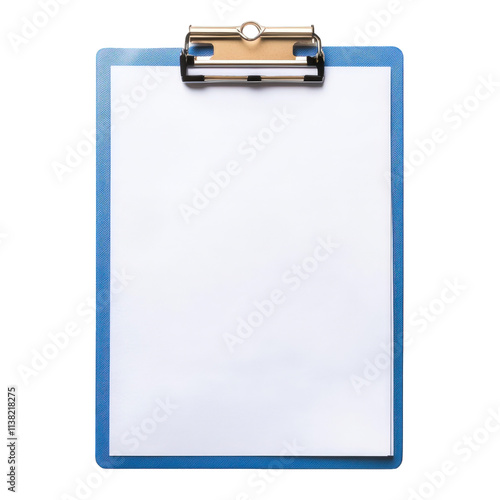 Blank White Paper on Blue Clipboard, on transparent background , png photo