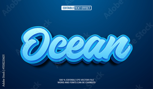 Editable 3d text style effect - Blue Ocean text effect Template