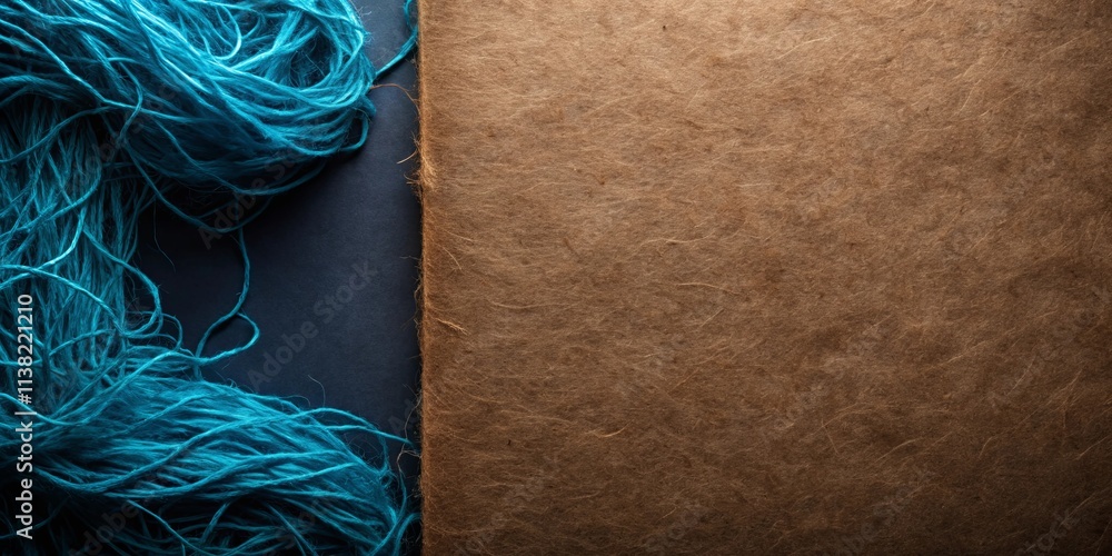 Textured Background Featuring Teal Yarn and Brown Paper Textured Background Featuring Teal Yarn and Brown Paper