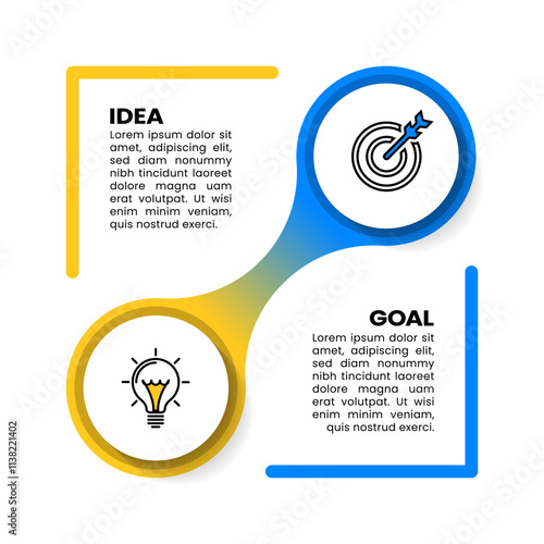 Infographic template. 2 connected steps with icons and text
