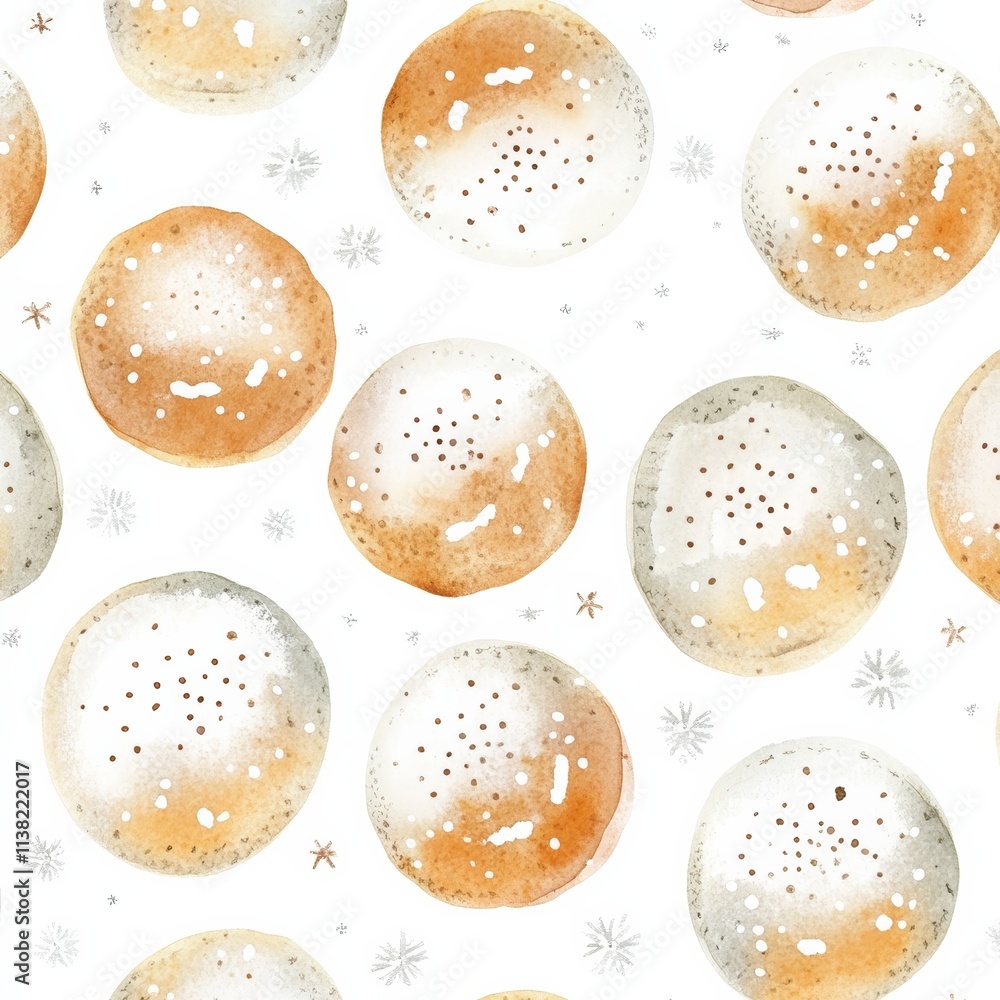 Winter boho pattern of snow-covered dosas, soft earthy tones, watercolor, isolated on white background Winter boho pattern of snow-covered dosas, soft earthy tones, watercolor, isolated on white background