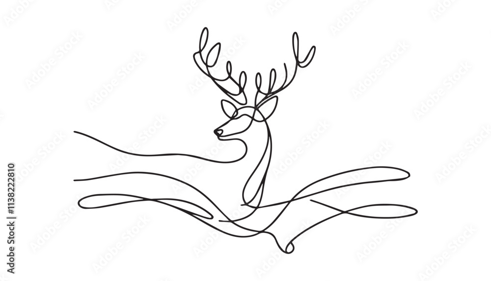 Continuous one single minimal line drawing deer Continuous one single minimal line drawing deer