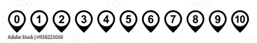 Location pin icon with number set