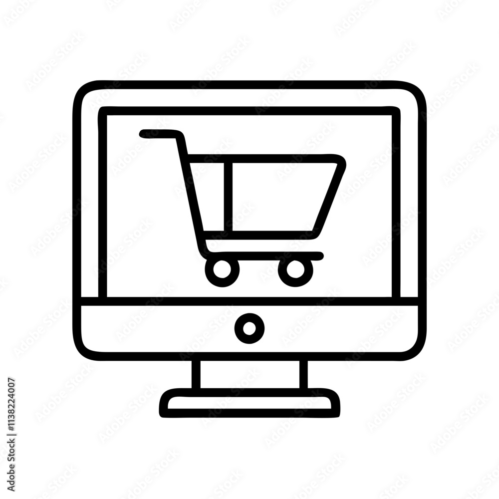 shopping cart with computer screen icon, cyber monday line art, cyber icon - simple black line art icon of shopping cart with computer screen, for cyber monday celebrations. cyber vector art. shopping cart with computer screen icon, cyber monday line art, cyber icon - simple black line art icon of shopping cart with computer screen, for cyber monday celebrations. cyber vector art.