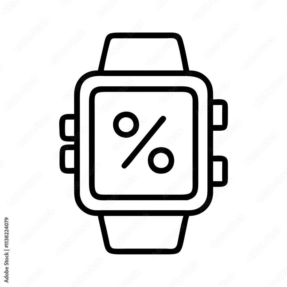 smartwatch with discounts icon, cyber monday line art, cyber icon - simple black line art icon of smartwatch with discounts, for cyber monday celebrations. cyber vector art. smartwatch with discounts icon, cyber monday line art, cyber icon - simple black line art icon of smartwatch with discounts, for cyber monday celebrations. cyber vector art.