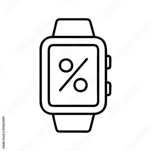 smartwatch with discounts icon, cyber monday line art, cyber icon - simple black line art icon of smartwatch with discounts, for cyber monday celebrations. cyber vector art.