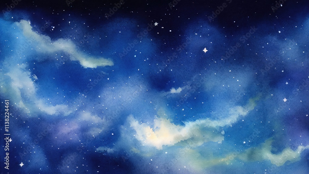 Naklejka premium 夜空の水彩背景_1