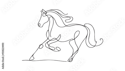 Continuous one single minimal line drawing horse