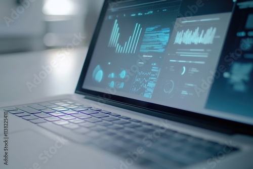 Wallpaper Mural Laptop screen displays various data graphs, charts, and code, indicating data analysis or software development. Torontodigital.ca