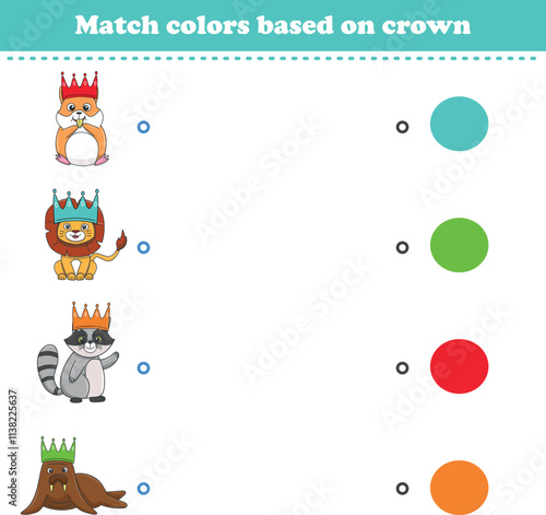 Match the color of the animal's crown. Educational game for color recognition