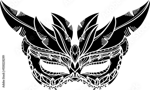 Feathered masquerade mask filled vector