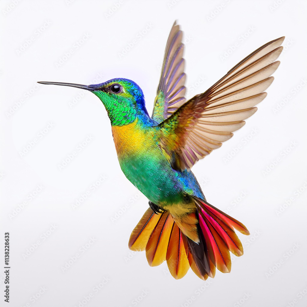 Fototapeta premium Genecolibri, oiseau, coloré, vert, nature, volant, faune, petit, animal, fleur, vol, bec, bourdonner, oiseau, ailes, aviaire, empennage, empennage, juché, tropical, ailes, sauvage, rouge, rated image