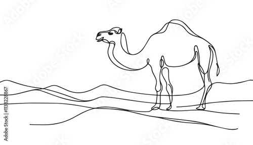 Continuous one single minimal line drawing camel