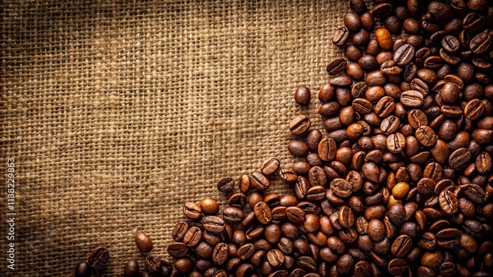 Roasted Coffee Beans on Rustic Burlap Background, Perfect for Coffee Shop or Cafe Menu Design Roasted Coffee Beans on Rustic Burlap Background, Perfect for Coffee Shop or Cafe Menu Design