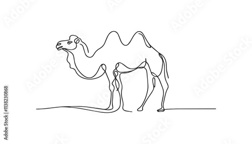 Continuous one single minimal line drawing camel