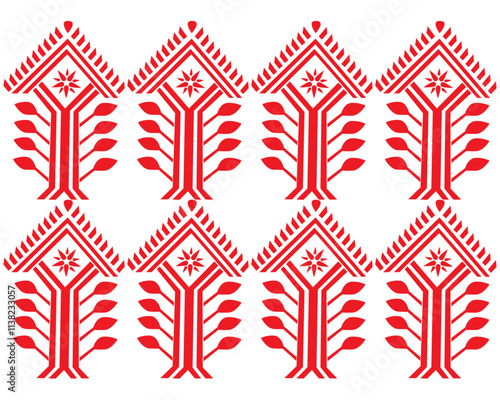 tribal pattern ( Assamese pattern ) of northeast India which is used for textile design in Assam Gamosa , muga silk or other traditional dress. similar to Ukrainian pattern or Russian pattern.