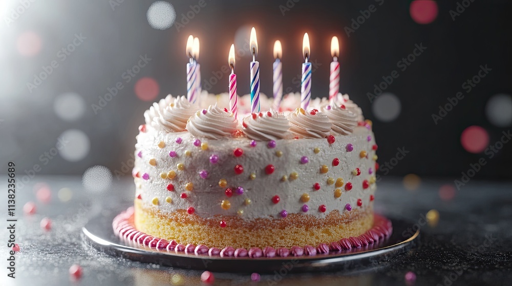 Birthday cake with candles isolated on a translucent background cutout Birthday cake with candles isolated on a translucent background cutout
