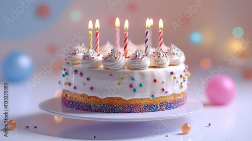 Birthday cake with candles isolated on a translucent background cutout