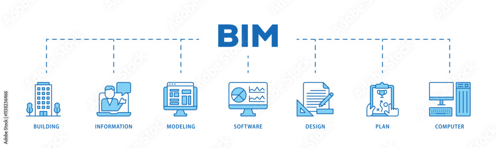 BIM infographic icon flow process which consists of building, information, modeling, software, design, plan, and computer icon live stroke and easy to edit . BIM infographic icon flow process which consists of building, information, modeling, software, design, plan, and computer icon live stroke and easy to edit .