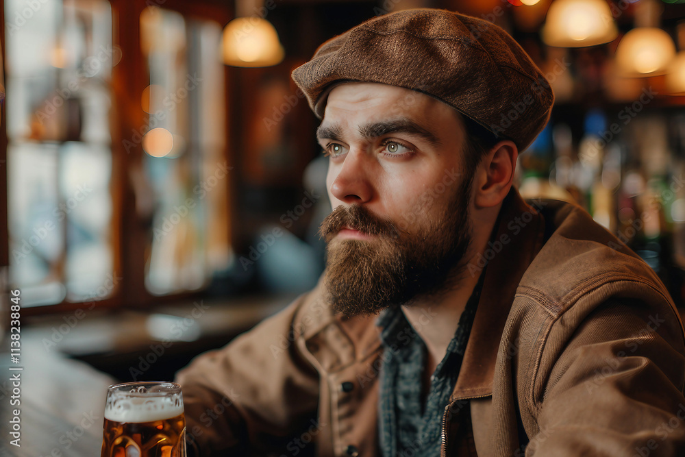 Ai generated image of young man sitting and resting in bar at evening Ai generated image of young man sitting and resting in bar at evening