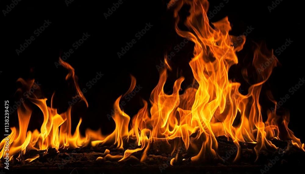 Fire Flames on Black Background with Copy Space Fire Flames on Black Background with Copy Space