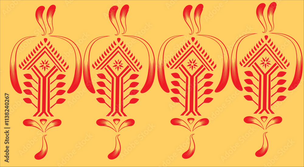 tribal pattern ( Assamese pattern ) of northeast India which is used for textile design in Assam Gamosa , muga silk or other traditional dress. similar to Ukrainian pattern or Russian pattern. tribal pattern ( Assamese pattern ) of northeast India which is used for textile design in Assam Gamosa , muga silk or other traditional dress. similar to Ukrainian pattern or Russian pattern.