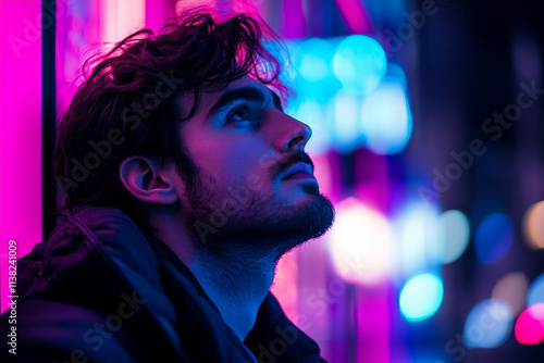 Generative AI Image of Trendy Fashionable People in Vibrant Nighttime Urban Streets with Stylish Outfit Bokeh Lights