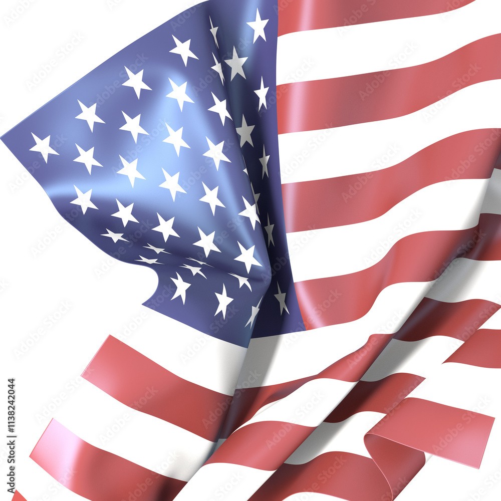 Fototapeta premium Waving American Flag with White Background