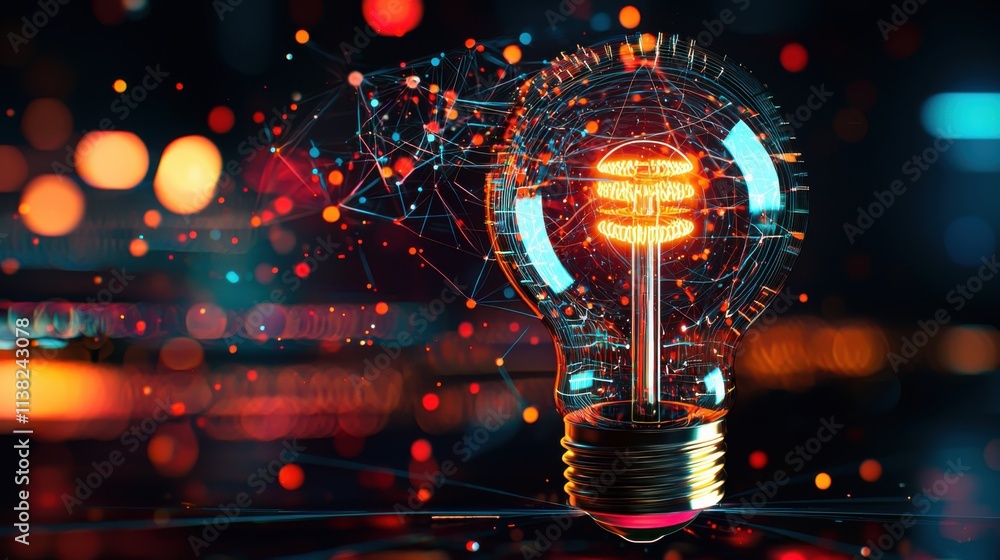 Illuminating Smart Specialization Strategy - Abstract Light Bulb with Technological Network Illuminating Smart Specialization Strategy - Abstract Light Bulb with Technological Network