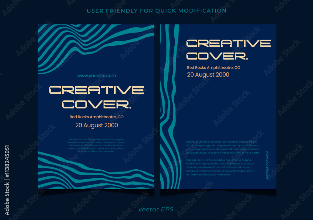 Naklejka premium Modern Wavy Line Cover Template for Promotions mix blue cream orange