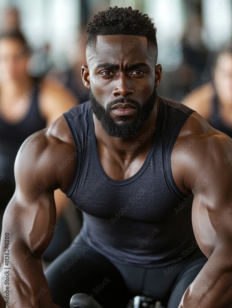 A muscular man focused on exercise in a gym setting, emphasizing fitness and determination. A muscular man focused on exercise in a gym setting, emphasizing fitness and determination.