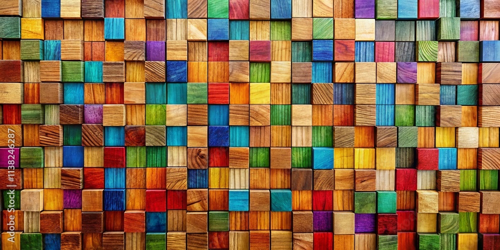 Vibrant Multicolored Wooden Cube Mosaic Wall Texture Pattern Vibrant Multicolored Wooden Cube Mosaic Wall Texture Pattern